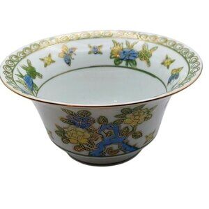 Andrea by Sadek Hand Painted Porcelain Floral Butterfly Rice Serving Bowl #9399